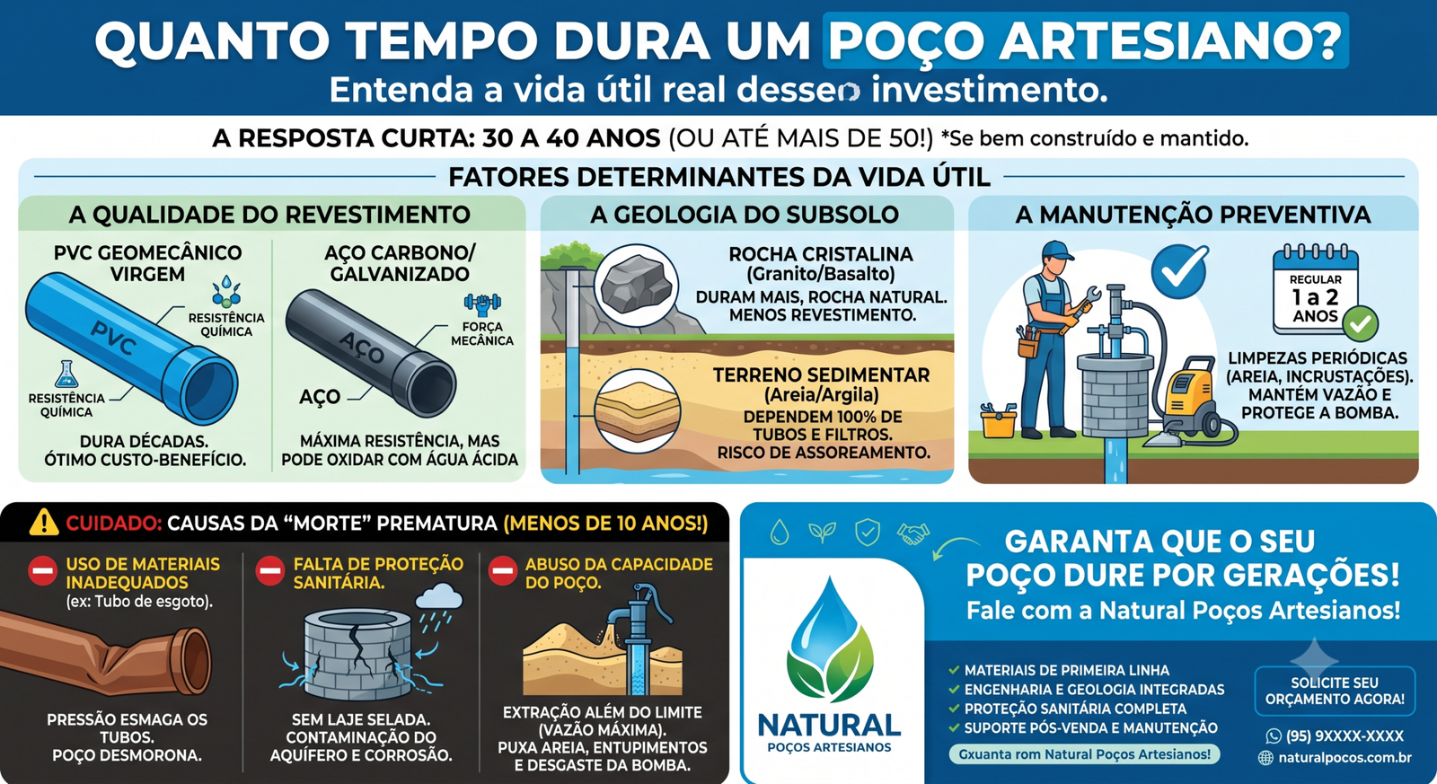 Quanto tempo dura um poço artesiano? Entenda a vida útil real desse investimento