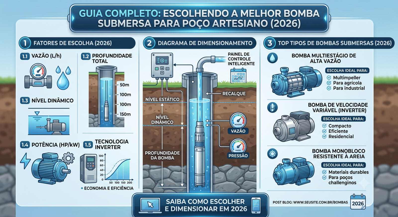 Qual a melhor bomba submersa para poço artesiano? Saiba como escolher e dimensionar em 2026