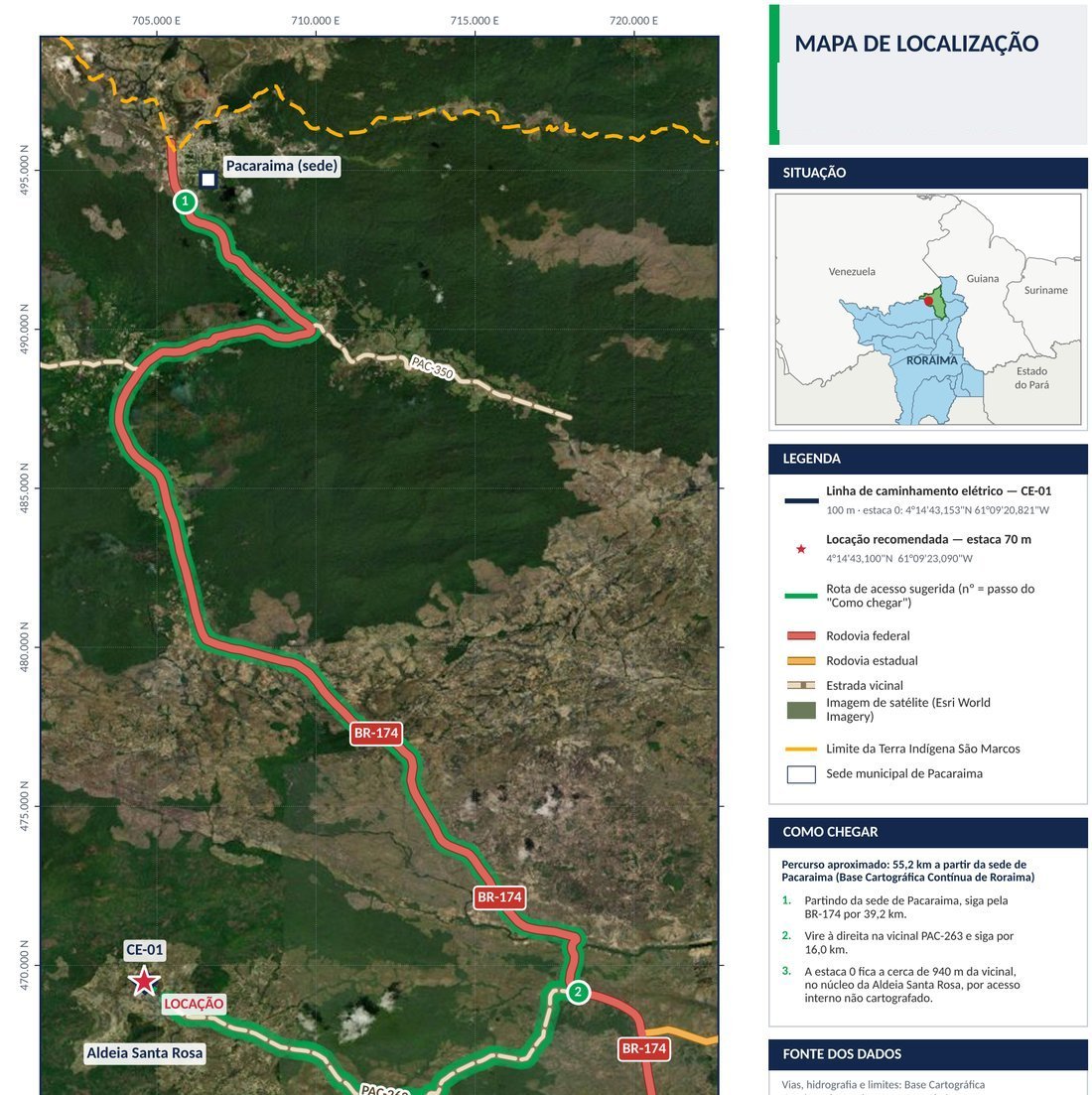 Prancha de mapa de localização do poço sobre imagem de satélite