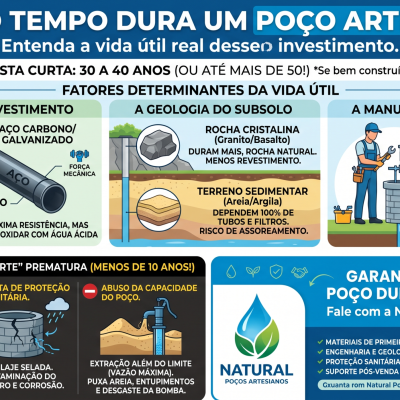Quanto tempo dura um poço artesiano? Entenda a vida útil real desse investimento