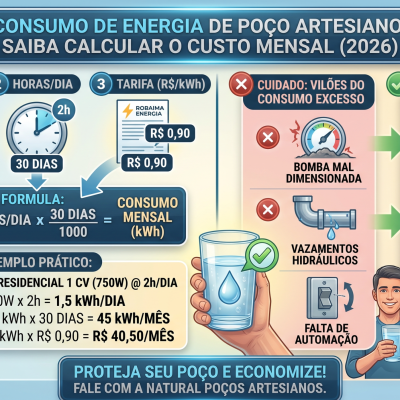 Quanto consome de energia elétrica a bomba do poço artesiano? Saiba calcular o custo mensal em 2026