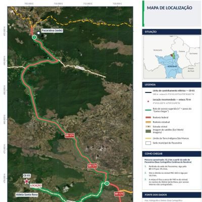 Mapa de localização de poço artesiano sobre imagem de satélite